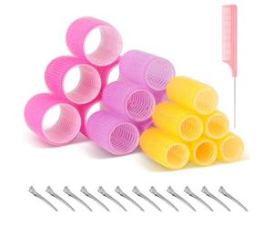 Romon Ensemble de Bigoudis, Ensemble de 31 Bigoudis Colorés Sans Chaleur, Auto-Adhésifs 40mm 30mm 20mm Avec 12 Pinces à Cheveux, 18 Fers à Friser et 1 Peigne Large, Bigoudi sans chaleur Multi-Tailles