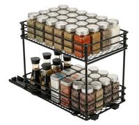 Romon Étagère à Épices, Rangement 2 Étagères, avec rails à Roulettes, Extensible Rangement Epices - Sans Percer : Adhésif OU Vis pour Mur Cuisine/Porte Placard - Gain de Place