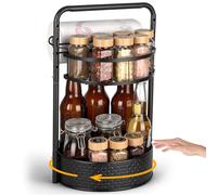 Romon Étagère à épices rotative à 360°, Tourniquet a Epices étages Ajustable Polyvalent Avec Organisateur Placard Cuisine, Porte Sopalin et Plateau Tournant, pour Bouteilles Hautes et Basses, Noir