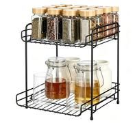 Romon Etagere Cuisine en Acier Carbone à 2 Niveaux, Design de Drainage Anti-Moisissure, Étagère à Poser Noire Multifonction pour Plan de Travail de Cuisine, Bureau et Coin Café