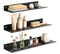 Romon Etagere Murale sans Percage, 3 Tailles Noires étagère Flottante en Métal Antirouille, Ensemble d'étagères Murales en Aluminium Mat, pour Salle de Bain, Cuisine, Salon, Corridor, 30/35/40CM