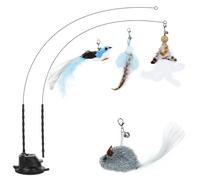 Romon Jouet Chat, 7 Pièces Jouets pour Chats Interactif, Interieur Jeu à Plumes avec Ventouse, 2 Canne à Pêche, 1 Oiseaux à Clochettes pour Chaton, Cat Toys Accessoire Intelligence Chat Baguette