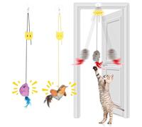 Romon Jouet Chat Interactif, Jeux Sonore Chaton Set de 3, Oiseau Volant et Souris, Jouets Chats Intérieur Suspendu à la Porteavec Corde Élastique Réglable et Crochets Adhésifs Transparents