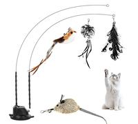 Romon Jouet Chat, Noir 7 Pièces Jouets pour Chats Interactif, Interieur Jeu à Plumes avec Ventouse, 2 Canne à Pêche, 1 Oiseaux à Clochettes pour Chaton, Cat Toys Accessoire Intelligence Chat Baguette