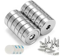 Romon Lot de 12 aimants ronds en néodyme avec trou - 20 x 5 mm - Force de maintien : 10 kg - Aimants ronds à visser avec vis et boîte - Pour bois, atelier, mur