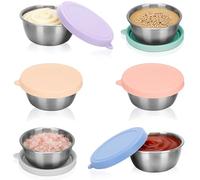 Romon Mini Pots a Sauce avec Couvercles, 6 Pièces 50ml Mini Récipient Vinaigrette en Acier Inoxydable 304, Couvercles en Silicone Colorés, Pot Confiture pour Pique-nique et Lunch, Idéal pour Salade