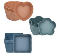 Romon Moule Muffins Silicone 12pcs, Sans BPA, Réutilisable, 6-6,5x3cm | formes carrée cœur fleur, antiadhésive, résistant aux hautes basses températures, lavable, micro-ondes friteuse à air