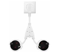 Romon Multiprise Double, Double Prise Étanche IP44 16A/250V, Rallonge Courte Compacte Blanche, Adaptateur Électrique Polyvalent pour Maison, Bureau Et Cuisine