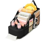 Romon Organisateur Voiture Organisateur Oxford 600D avec Porte-gobelets et Compartiments pour Jouets Collations et Articles pour Siège Arrière Avant Coffre Noir