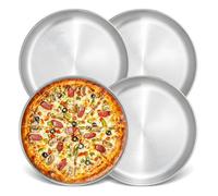 Romon Plaque Pizza, Lot de 4 Plaques à Pizza Rondes 26cm en Acier Inoxydable, Argent, Facile à Nettoyer, Passe au Lave-Vaisselle, Pour Cuisson au Four