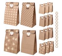 Romon, Pochette Cadeau de 12 pièces avec 12 Autocollants pour Sac Cadeau Noel, Sachet Papier Kraft, sacs à sandwich, Sac Cadeau Anniversaire, Sacs Cadeaux de mariage, etc.