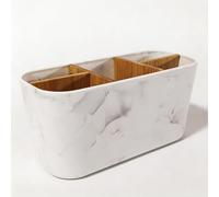 Romon Porta Spazzolino Electrique con Scomparti in Legno, Porte de Brosse à Dents avec Motif de Marbre, 5 Compartimenti, Portapenne da Scrivania, Organizer Scrivania, Rangement Salle de Bain 21×9×10CM