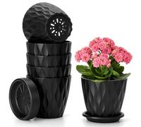 Romon Pot de Fleur Interieur, Set de 6 Pots en Plastique avec Soucoupe, Ouverture du Pot Diamètre 10cm, Jardinieres en PP, Adapté pour La Cuisine, Le Balcon, Les Plantes de Jardin et Bureau, Noir