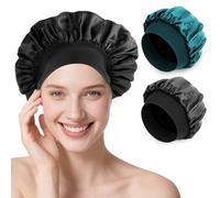Romon Satin sleephat, 2pcs Silk Cap sleephat Satin sleephat Silk Elastic Natural Hair sleephat Taille de la tête réglable, Noir et Bleu Paon