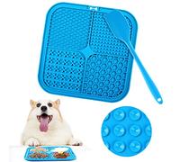Romon Tapis de Lèche Chien, 20x20cm Tapis Lécher pour Chien avec Spatule Silicone, sans BPA Tapis de Lechage pour Chat avec Ventouse pour Bain, Entraînement, Toilettage (Bleu)