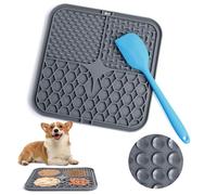 Romon Tapis de Lèche Chien, 20x20cm Tapis Lécher pour Chien avec Spatule Silicone, sans BPA Tapis de Lechage pour Chat avec Ventouse pour Bain, Entraînement, Toilettage (Gris)