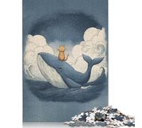 Rompecabezas cuadrado creativo de 1000 piezas de gato montando una ballena Para adultos y rompecabezas de Papel, juego desafiante de 38 x 26 cm/1000 piezas