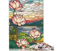 Rompecabezas cuadrado de 1000 piezas Con diseño de Flores de Loto y vitrales Para adultos. Rompecabezas de Madera Para Navidad. 1000 piezas (75 x 50 cm).