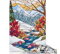 Rompecabezas cuadrado de 1000 piezas Con paisaje invernal de vitrales Para adultos y rompecabezas de Madera, juego educativo, juguete de desafío, 1000 piezas (75 x 50 cm)