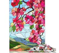 Rompecabezas cuadrado de 1000 piezas Con vitrales y Flores de Primavera Para adultos y rompecabezas de Papel, juguetes educativos de aprendizaje, juegos familiares, 38 x 26 cm (1000 piezas)