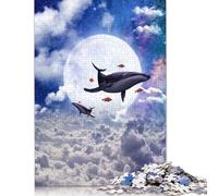 Rompecabezas cuadrado de 1000 piezas de ballenas mágicas en el Cielo Para adultos y rompecabezas de Papel Para Regalos de Navidad 38 x 26 cm/1000 piezas