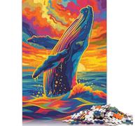 Rompecabezas de 1000 piezas de ballena colorida saltando al atardecer, rompecabezas creativos cuadrados Para adultos y rompecabezas de Madera, juego Intelectual de juguete, 1000 piezas (75 x 50 cm)