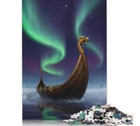 Rompecabezas de 1000 piezas de Barco vikingo Bajo la Aurora Boreal Para adultos, rompecabezas difíciles Para adultos, rompecabezas Divertidos Para toda la Familia, 1000 piezas (75 x 50 cm)