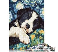Rompecabezas de 1000 piezas de Border Collie durmiendo en la Noche estrellada Para adultos, Ideal como Regalo de Halloween, decoración única Para el hogar, 1000 piezas (75 x 50 cm)