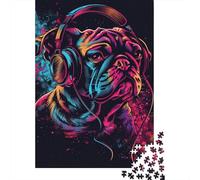 Rompecabezas de 1000 piezas de Bulldog DJ Con auriculares Para adultos, Regalo de Halloween, rompecabezas de Madera Para adultos, Para diversión Familiar y Noche de juegos (38 x 26 cm)