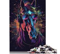 Rompecabezas de 1000 piezas de Caballo Con gafas de Sol de neón Para adultos. Regalo de Halloween. Decoración única Para el hogar y Regalos. 1000 piezas (75 x 50 cm).