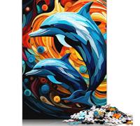 Rompecabezas de 1000 piezas de delfines en Un océano colorido Abstracto, cuadrado y creativo, Para adultos, de Madera, juego Intelectual, 1000 piezas (75 x 50 cm)