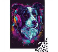 Rompecabezas de 1000 piezas de DJ Neon Border Collie Para adultos, Regalo de Halloween, rompecabezas de Madera Para adultos, Para diversión Familiar y Noche de juegos, 1000 piezas (38 x 26 cm)