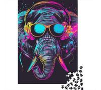 Rompecabezas de 1000 piezas de Elefante Con auriculares Para adultos, Regalo de Halloween, rompecabezas de Madera Para Adolescentes, decoración única Para el hogar (38 x 26 cm)