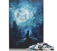 Rompecabezas de 1000 piezas de gato Negro Bajo la Luna llena Para adultos, Regalo de Halloween, rompecabezas de Papel Para adultos y Adolescentes, rompecabezas educativo de 1000 piezas (75 x 50 cm)