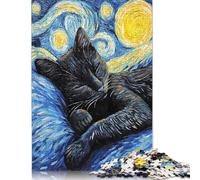 Rompecabezas de 1000 piezas de gato negro durmiendo en la noche para adultos, regalo de Halloween, rompecabezas de papel para adultos y adolescentes, rompecabezas educativo de 1000 piezas (75 x 50 cm)