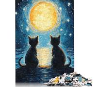Rompecabezas de 1000 piezas de Gatos, Luna y Noche estrellada Para adultos, Regalo de Halloween, rompecabezas de Papel Para adultos, 1000 piezas (75 x 50 cm)