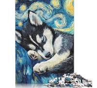 Rompecabezas de 1000 piezas de Husky Puppy Starry Night Para adultos y Adolescentes. Rompecabezas de Papel sostenible Para adultos | Juegos de 1000 piezas (75 x 50 cm)
