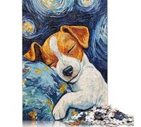 Rompecabezas de 1000 piezas de Jack Russell Terrier durmiendo en la Noche estrellada Para adultos Rompecabezas de Papel Para diversión Familiar y Noches de juegos. 1000 piezas (75 x 50 cm)