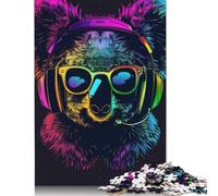 Rompecabezas de 1000 piezas de Koala Con auriculares y gafas de Sol Para adultos. Rompecabezas de Madera. Juego educativo Para Adolescentes. 1000 piezas (75 x 50 cm).