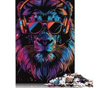 Rompecabezas de 1000 piezas de león Con auriculares y gafas de Sol Para adultos y Adolescentes, juegos educativos Para el hogar, juguetes de bricolaje, Regalos de Navidad, 1000 piezas (75 x 50 cm)