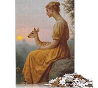 Rompecabezas de 1000 piezas de Mujer y cervatillo al atardecer Para adultos y Adolescentes, juegos educativos Para el hogar, juguetes de bricolaje, Regalos de Navidad, 1000 piezas (75 x 50 cm)