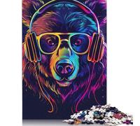 Rompecabezas de 1000 piezas de OSO de neón Con gafas de Sol Para adultos, Ideal Para Halloween, decoración única Para el hogar y Regalos, 1000 piezas (75 x 50 cm)