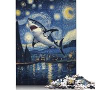 Rompecabezas de 1000 piezas de tiburón en la Noche estrellada Para adultos, Regalo de Halloween, rompecabezas de Papel Para adultos, 1000 piezas (75 x 50 cm)