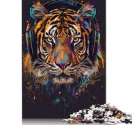 Rompecabezas de 1000 piezas de Tigre Con auriculares Para adultos, Regalo de Halloween, rompecabezas de Madera Para Adolescentes, decoración única Para el hogar, 1000 piezas (75 x 50 cm)