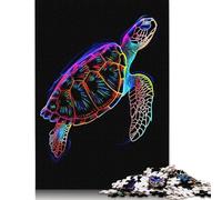 Rompecabezas de 1000 piezas de Tortuga de neón Sobre Fondo Negro, rompecabezas de Papel, juguetes educativos, Regalos de Navidad, 38 x 26 cm/1000 piezas
