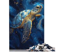Rompecabezas de 1000 piezas de Tortuga Marina Azul y Dorada Para adultos. Rompecabezas de Papel Para Adolescentes, Hombres y Mujeres. Regalo de 1000 piezas (75 x 50 cm).