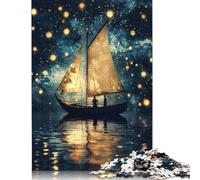 Rompecabezas de 1000 piezas de velero Bajo el Cielo estrellado Para adultos y Adolescentes. Rompecabezas de Papel, Regalo de Nochebuena, 1000 piezas (75 x 50 cm).
