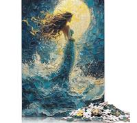 Rompecabezas de 1000 piezas Mujer Con Vestido Azul Bajo la Luna Para adultos y Adolescentes. Regalo de Halloween Para Adolescentes, Hombres y Mujeres. 1000 piezas (75 x 50 cm).