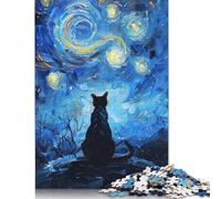 Rompecabezas de 1000 piezas Para adultos, diseño de gato Bajo una Noche estrellada, Para adultos y Adolescentes, Ideal Para decorar el hogar, 1000 piezas (75 x 50 cm)