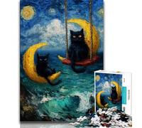 Rompecabezas de 1000 piezas Para adultos diseño de gato Negro Ideal Para relajarse y regalar a toda la Familia 38x26cm